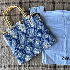 NWT Zara handcrafted knit bag bamboo hand top